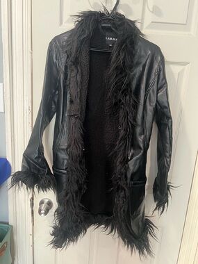 I.AM.GIA Black Faux Fur-Trimmed Sherpa Coat